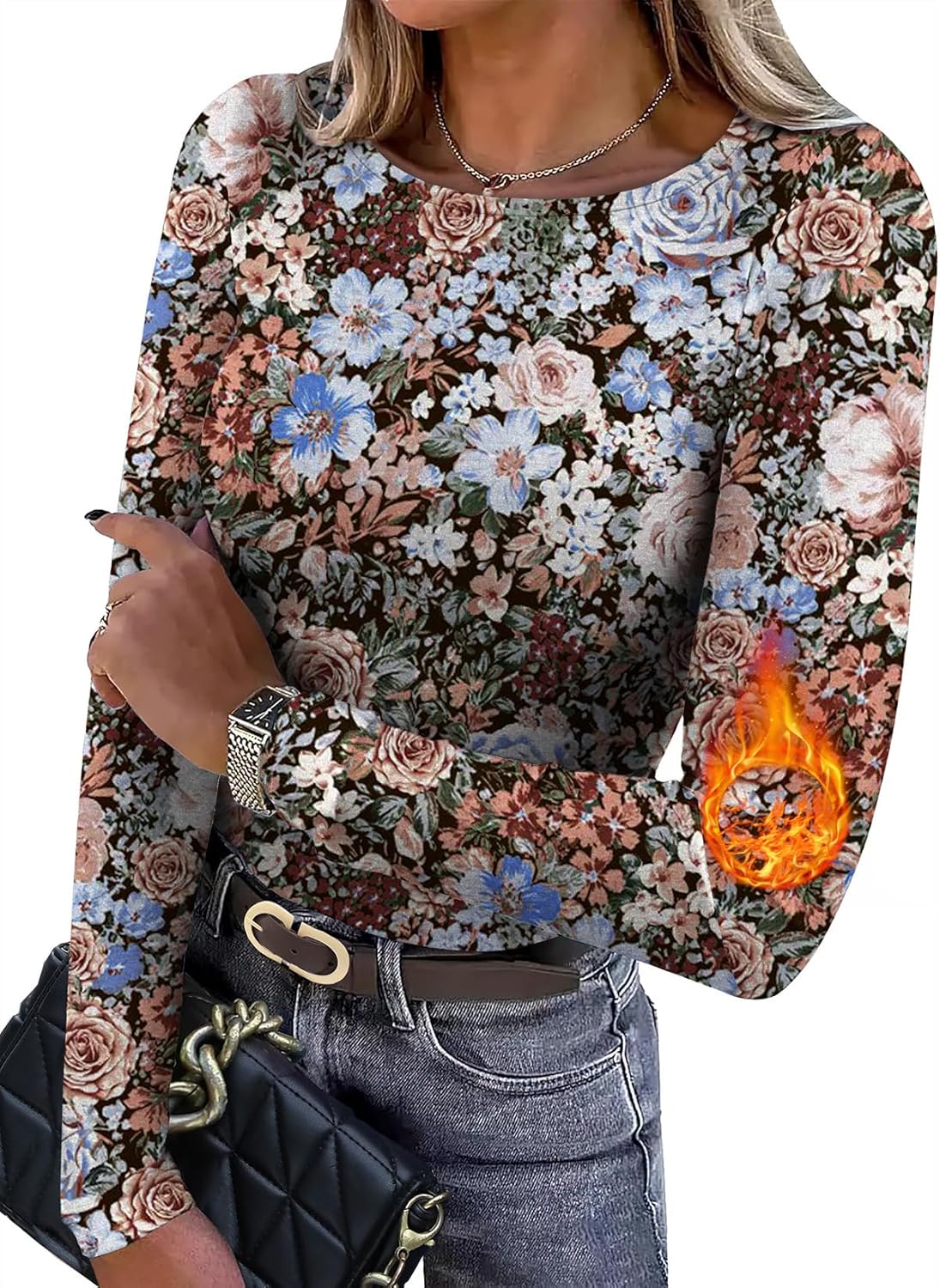 WIHOLL Long Sleeve Thermal Shirt for Women Light Fleece Tops Fall 2025 Crew Neck Casual Basic T-Shirts