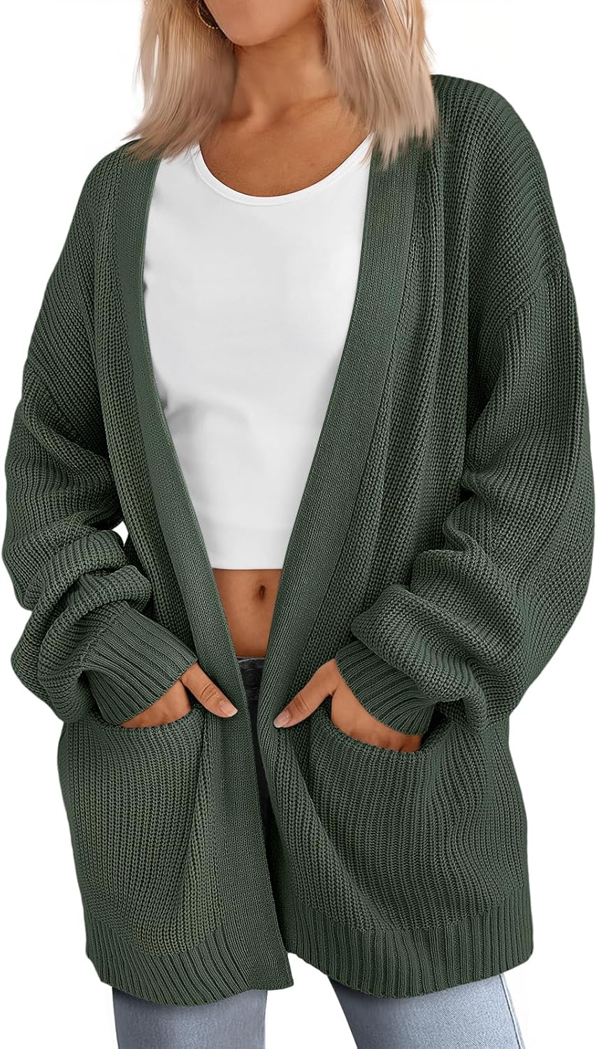 LILLUSORY Womens Oversized Cardigans Soft Knit Cardigan Sweater with Pockets