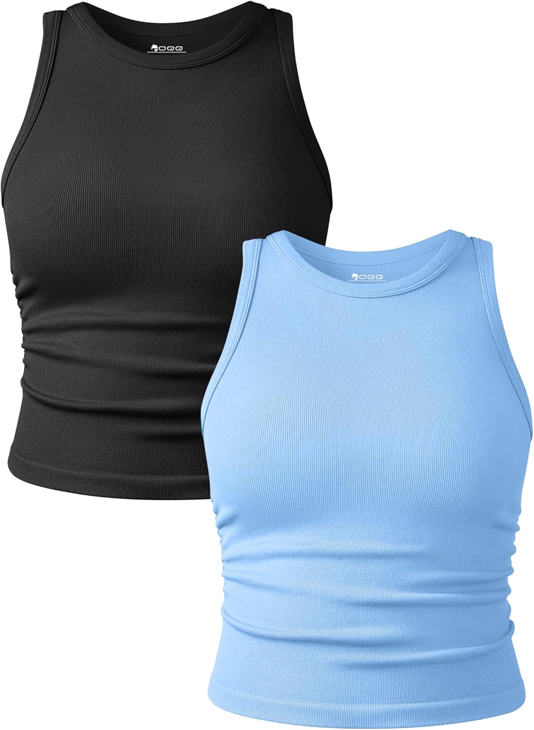 OQQ Women's 2 Piece Tank Tops Crew Neck Sleeveless Basic Stretch Casusal Yoga Crop Camis
