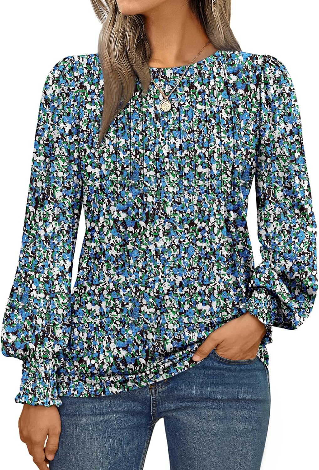 AUTOMET Long Sleeve Shirts Womens Pleated Business Casual Blouses with Smocked Cuffs