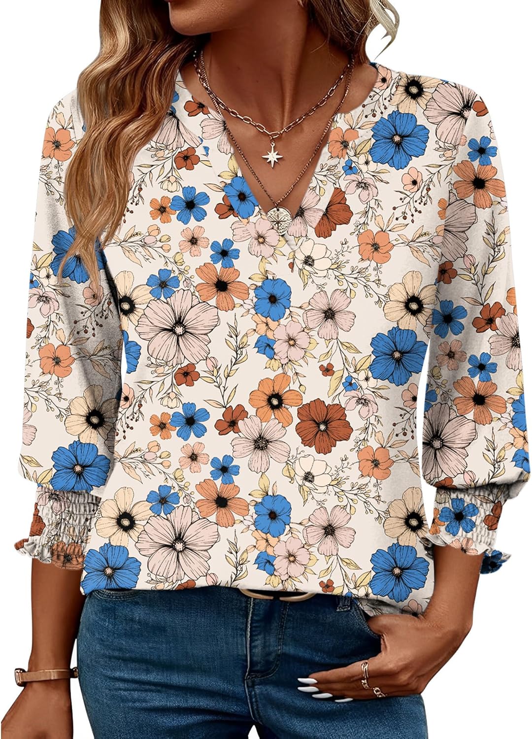 LOMON Women's 2025 Fashion Tops 3/4 Length Sleeve Business Casual Blouses Summer Tees Shirts