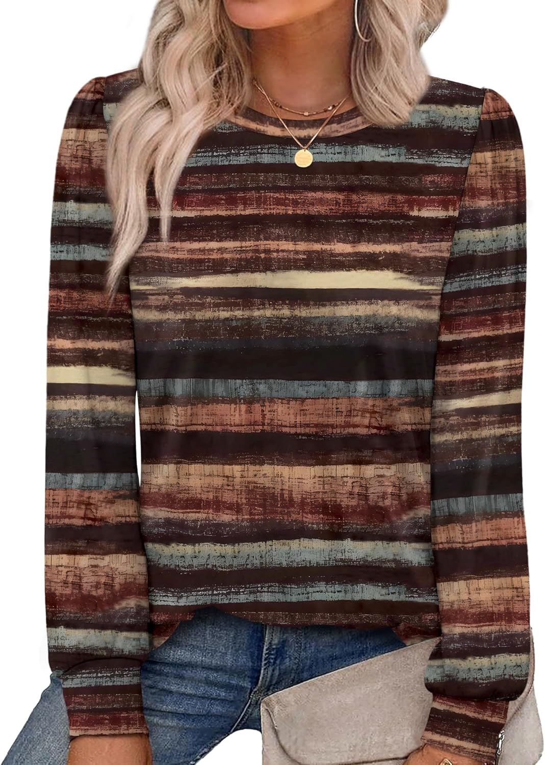 Alaroo Womens Long Sleeve Shirts 2025 Fall Tunic Tops Crewneck Blouses Print