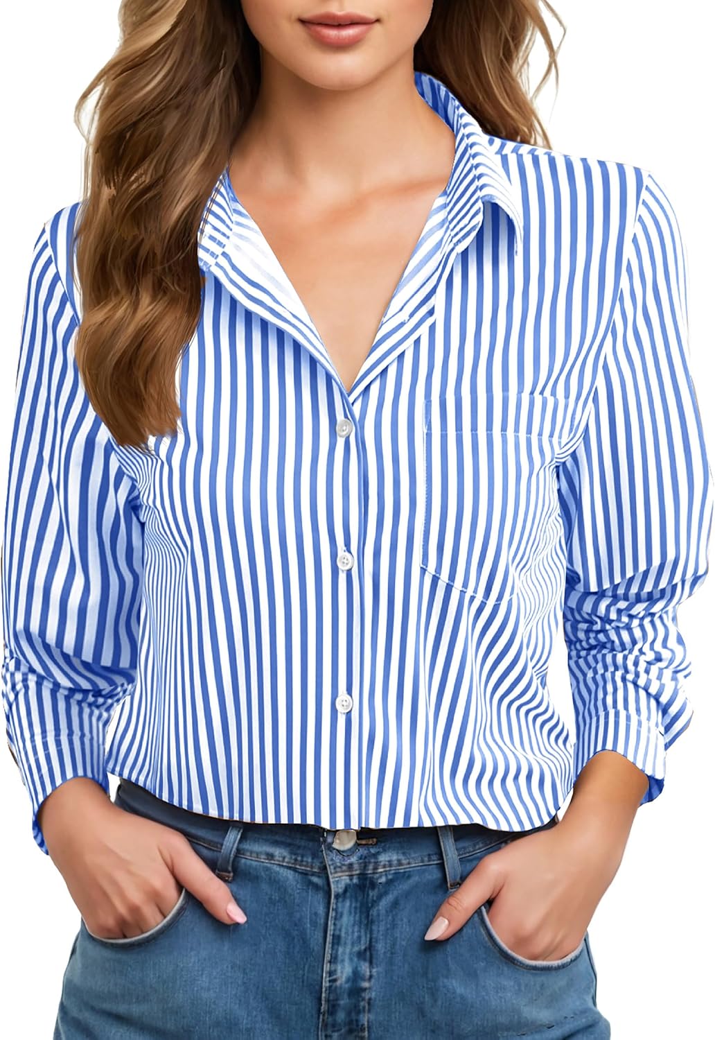 COUXILY Soft Wrinkle-Free Button Down Stretch Shirts for Women, Breathable Moisture-Wicking Casual Work Dress Tops