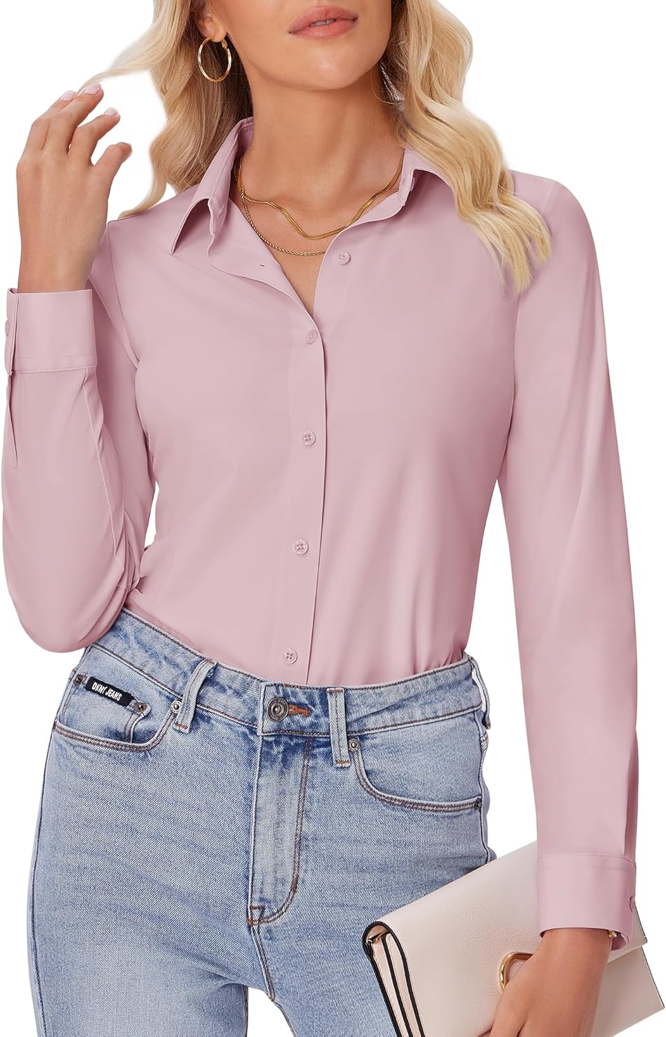 siliteelon Button Down Shirts for Women Slim fit Long Sleeve Stretch Dress Shirts Work Shirt Wrinkle Free Office Blouses