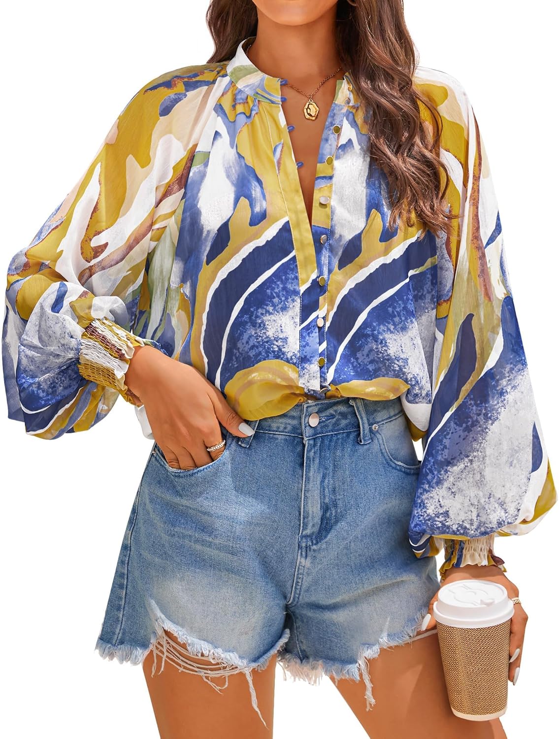 ZESICA Women's Floral Print Blouse 2025 Long Sleeve Button Down Casual Fall Boho Oversized Tops Shirts