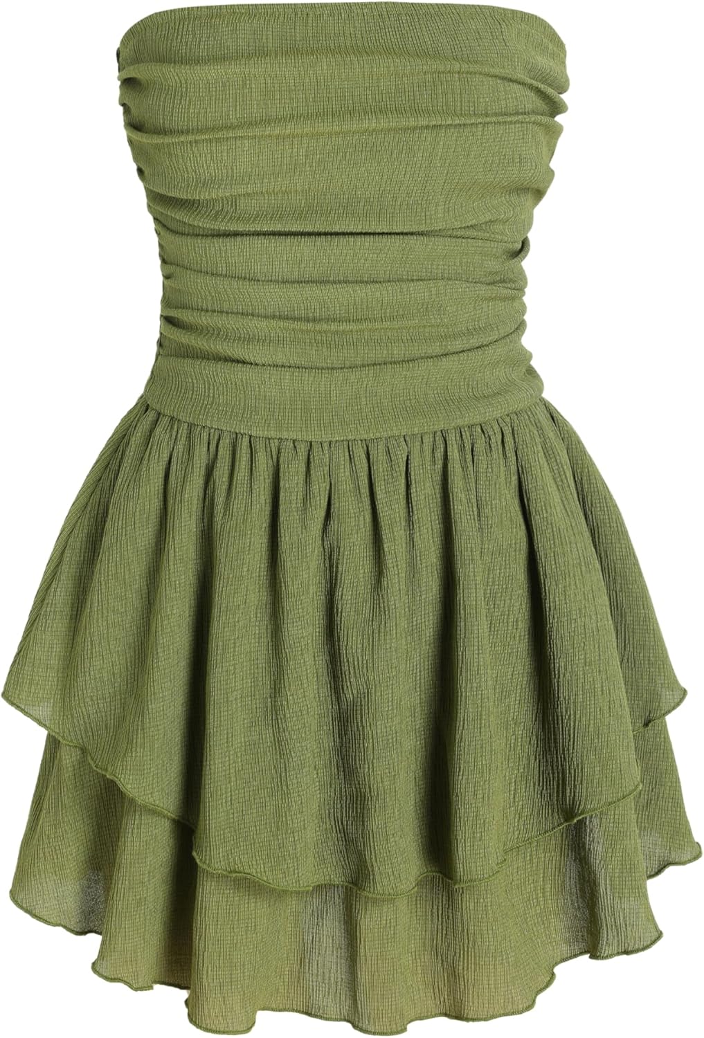 CIDER Women's Summer Cocktail Dress - Tube Ruched Ruffle Mini Dress