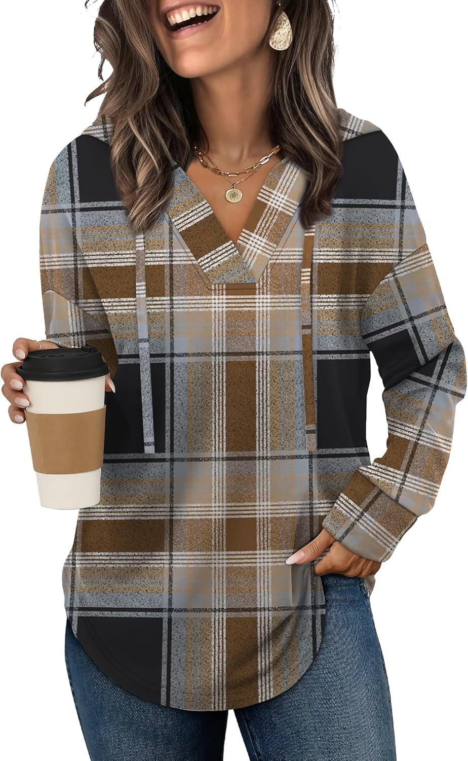 Sampeel Hoodies for Women Trendy Fall Fashion 2025 V Neck Oversized Sweatshirt Plus Size Tops Clothes