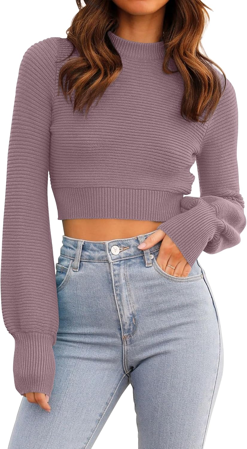 ZESICA Women's Fall Mock Neck Cropped Sweater Long Sleeve Soft Ribbed Knit Pullover Jumper Tops