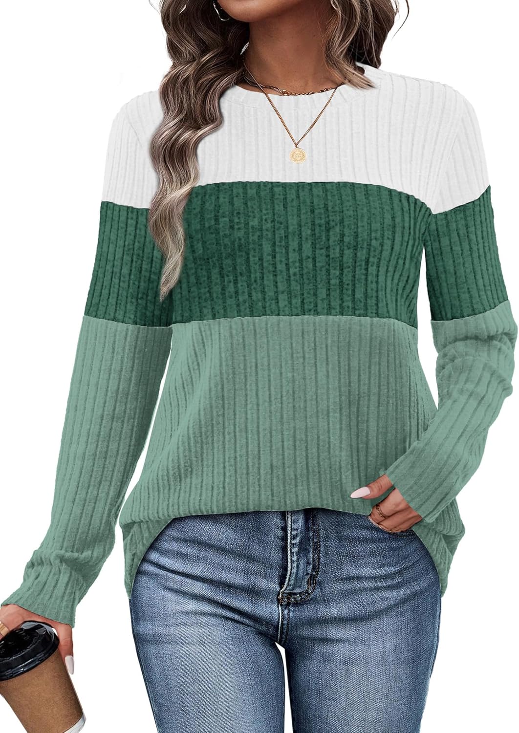 WIHOLL Womens Sweaters Trendy Color Block Tops Long Sleeve Shirts Fall Outfits Early Fall Fashion 2025 Winter Clothing