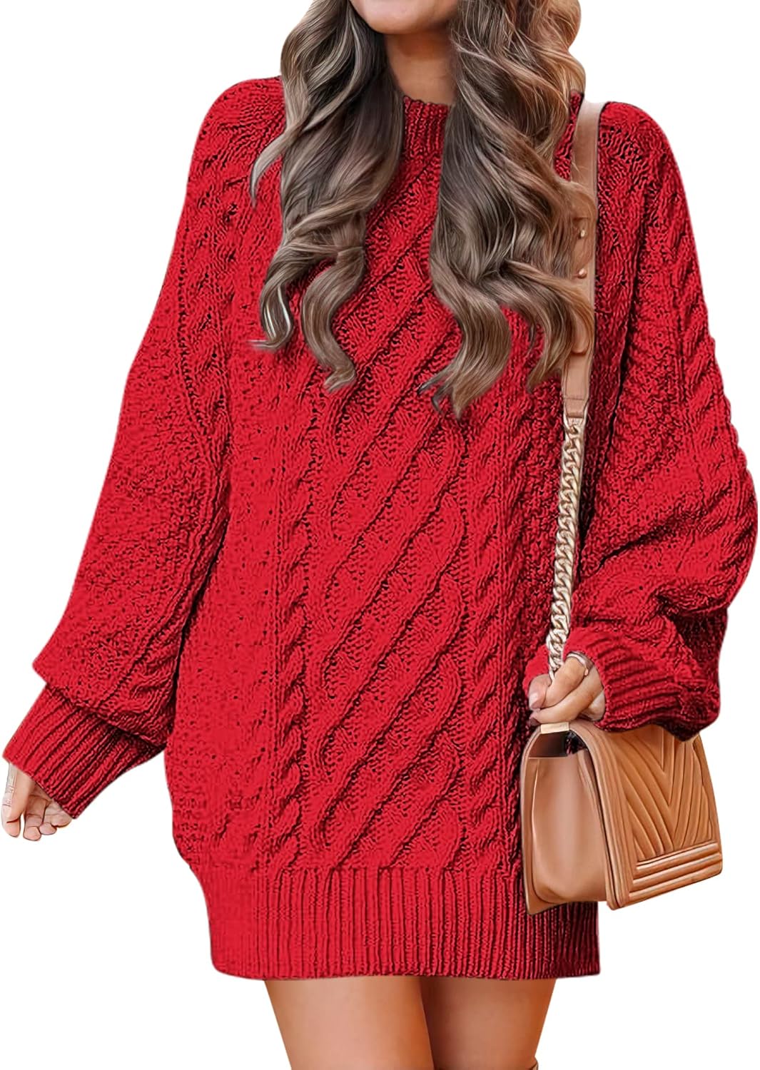 ANRABESS Womens Sweater Dress Oversized Cable Knit Chunky Long Sleeve Short Dresses 2025 Fall Outfits Vacation Winter Clothes