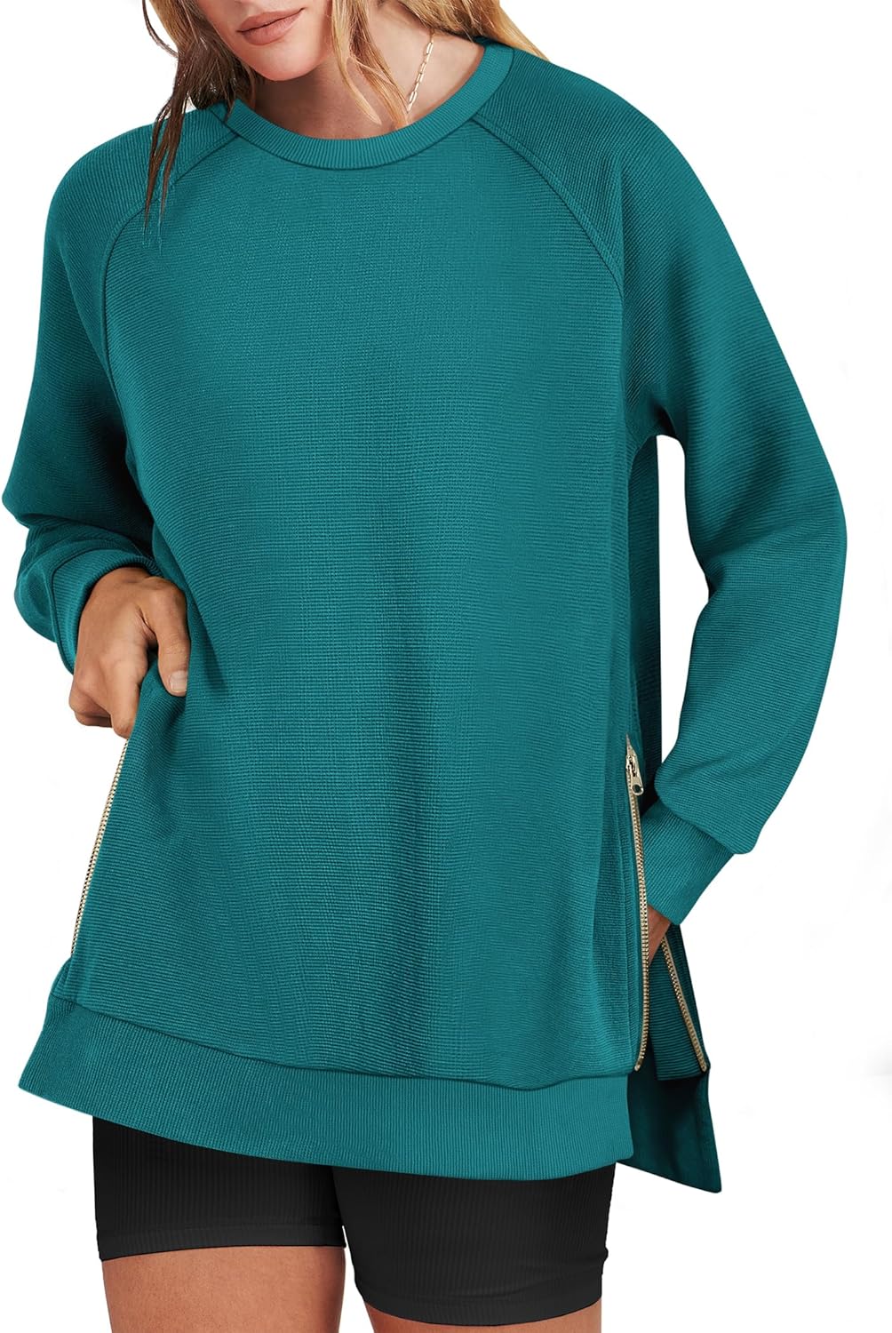 ANRABESS Women's Oversized Sweatshirts Crewneck Long Sleeve Tunic Pullover Shirts Side Zipper Hoodies 2025 Fall Clothes