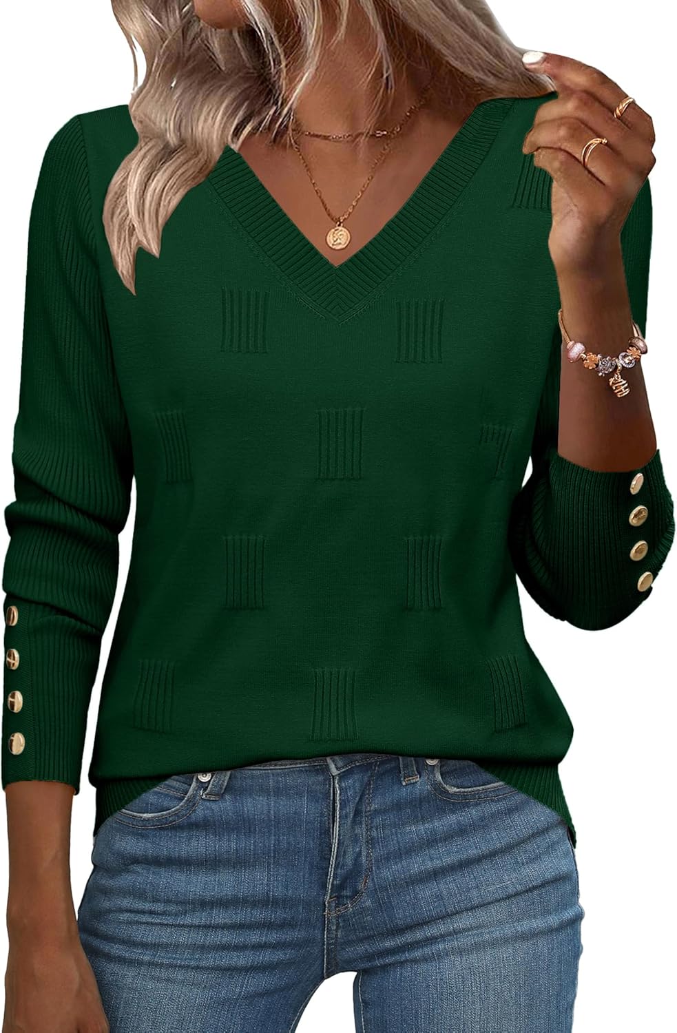 Zeagoo Womens V Neck Sweaters Shirts Long Sleeve Lightweight Ribbed Knit Pullover Sweater Blouse Tops with Buttons Oufits