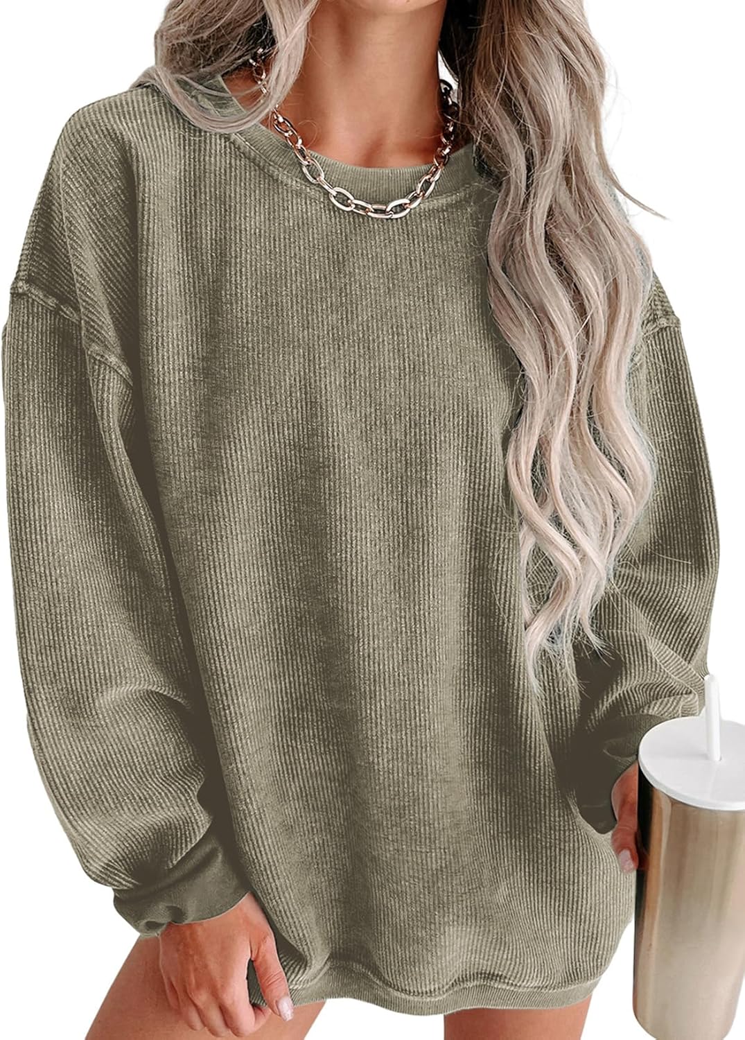 SHEWIN Women Casual Oversized Long Sleeve Crewneck Sweatshirts Pullover Tops, S-XXL