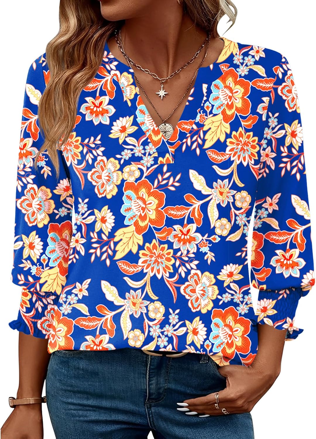 LOMON Women's 2025 Fashion Tops 3/4 Length Sleeve Business Casual Blouses Summer Tees Shirts