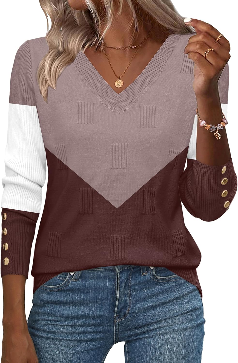 Zeagoo Womens V Neck Sweaters Shirts Long Sleeve Lightweight Ribbed Knit Pullover Sweater Blouse Tops with Buttons Oufits