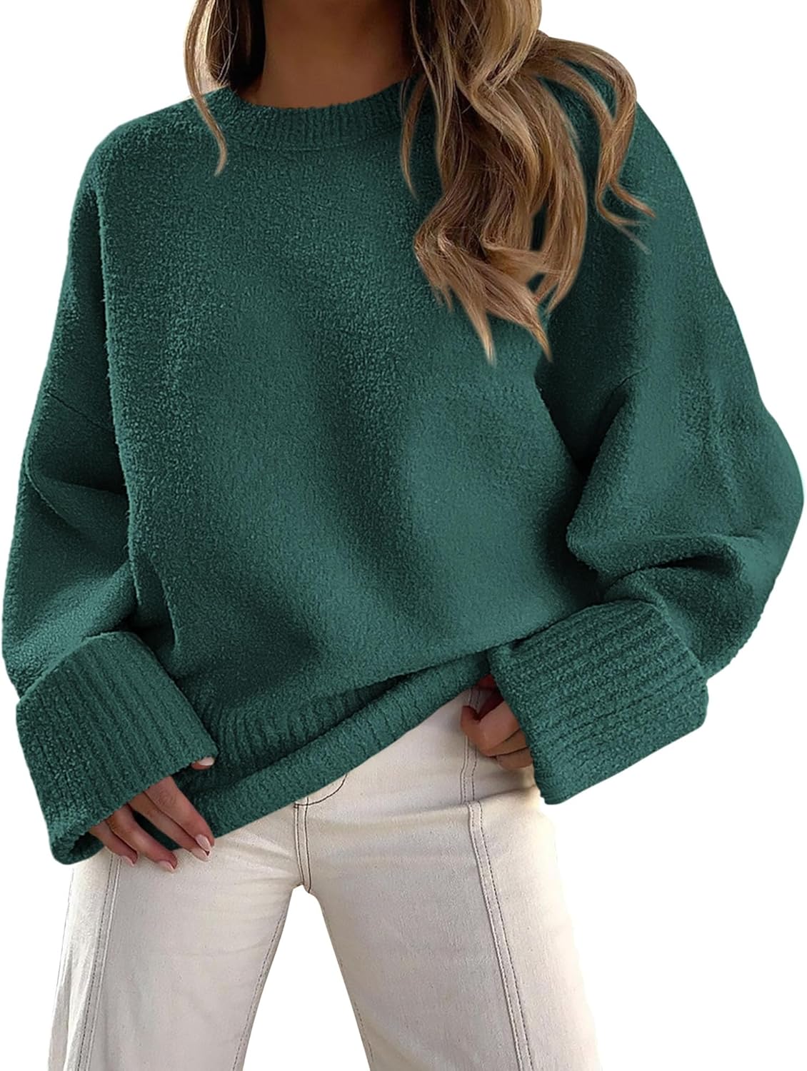 PRETTYGARDEN Women's Fall Oversized Sweaters Casual Crewneck Pullover Long Sleeve Fuzzy Chunky Knit Tops Blouse