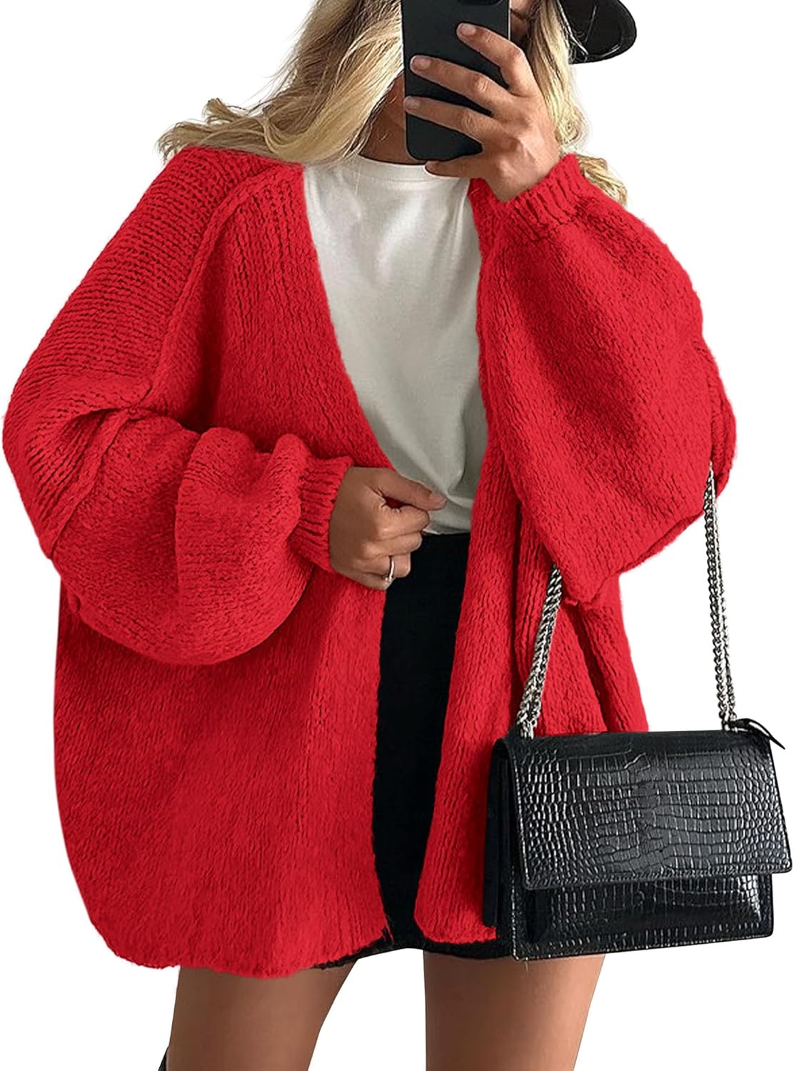 PRETTYGARDEN Womens Oversized Cardigan Sweaters 2025 Fall Long Lantern Sleeve Knit Open Front Lightweight Sweater