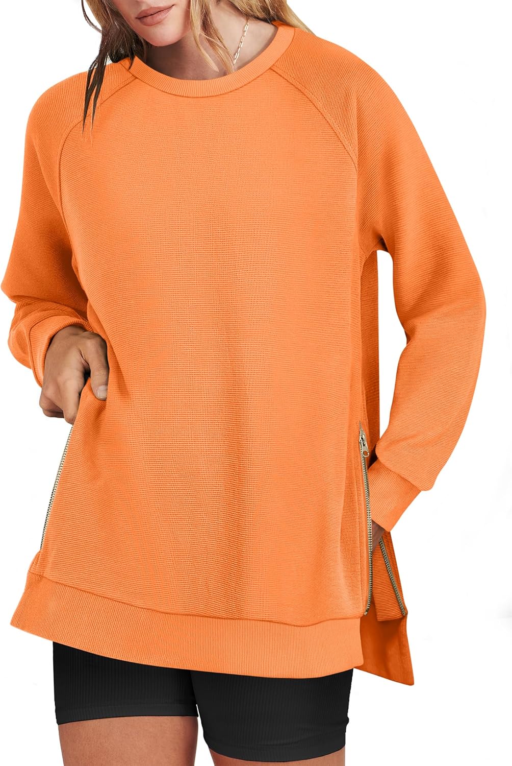 ANRABESS Women's Oversized Sweatshirts Crewneck Long Sleeve Tunic Pullover Shirts Side Zipper Hoodies 2025 Fall Clothes