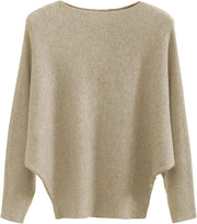 GABERLY Boat Neck Batwing Sleeves Dolman Knitted Sweaters and Pullovers Tops for Women