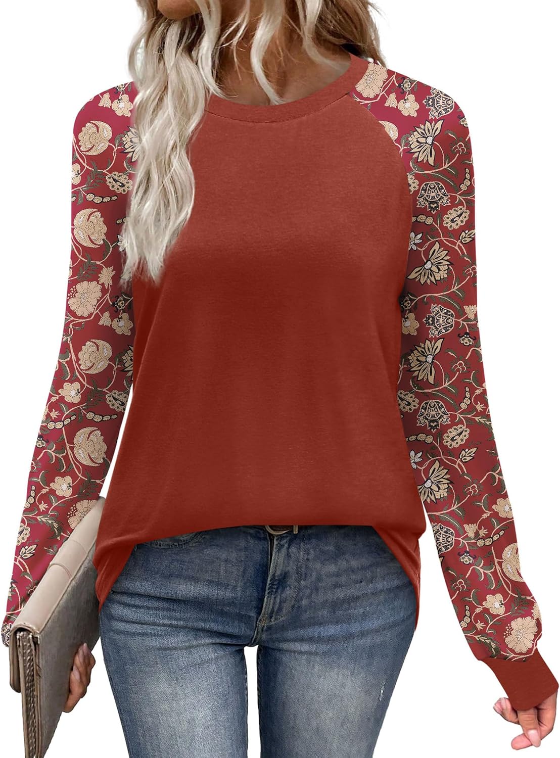 WIHOLL Long Sleeve Shirts for Women Color Block Raglan Tops Casual Crewneck Basic Tees Fall Clothes 2025 Fashion