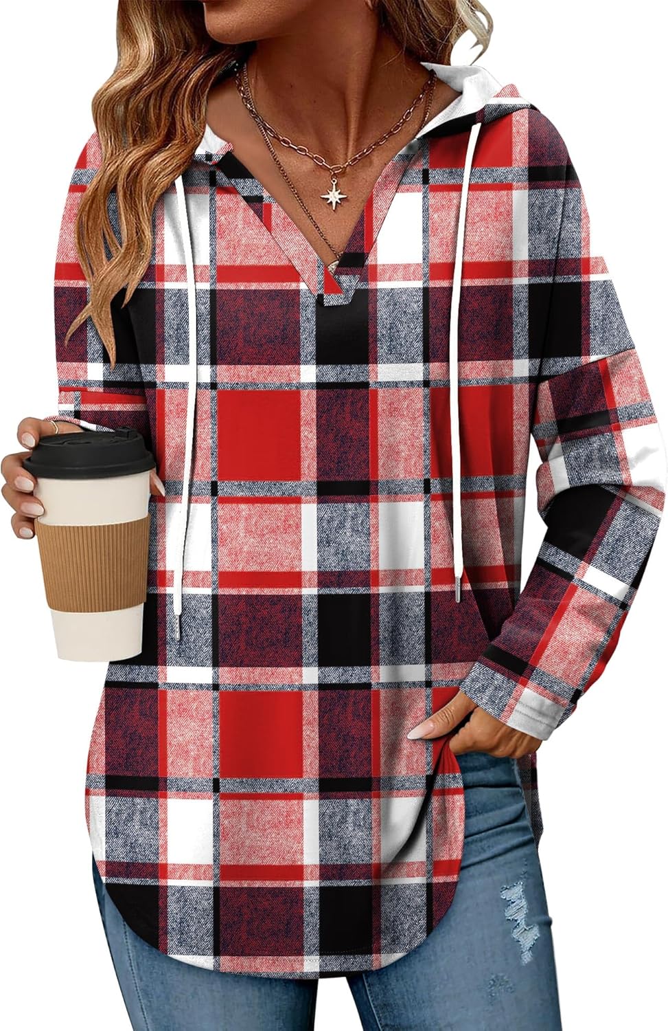 Angerella Womens Fashion Hoodies Pullover Oversized Sweatshirt Long SLeeve Drawstring Hooded Fall Shirts Loose Fit