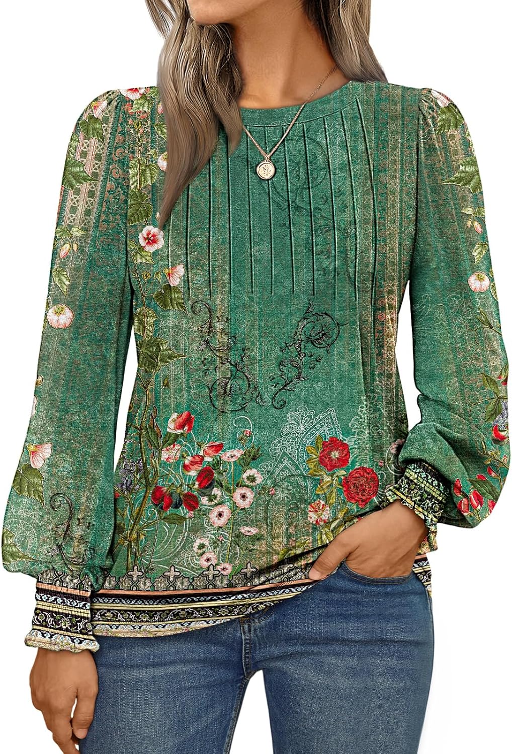 AUTOMET Long Sleeve Shirts Womens Pleated Business Casual Blouses with Smocked Cuffs