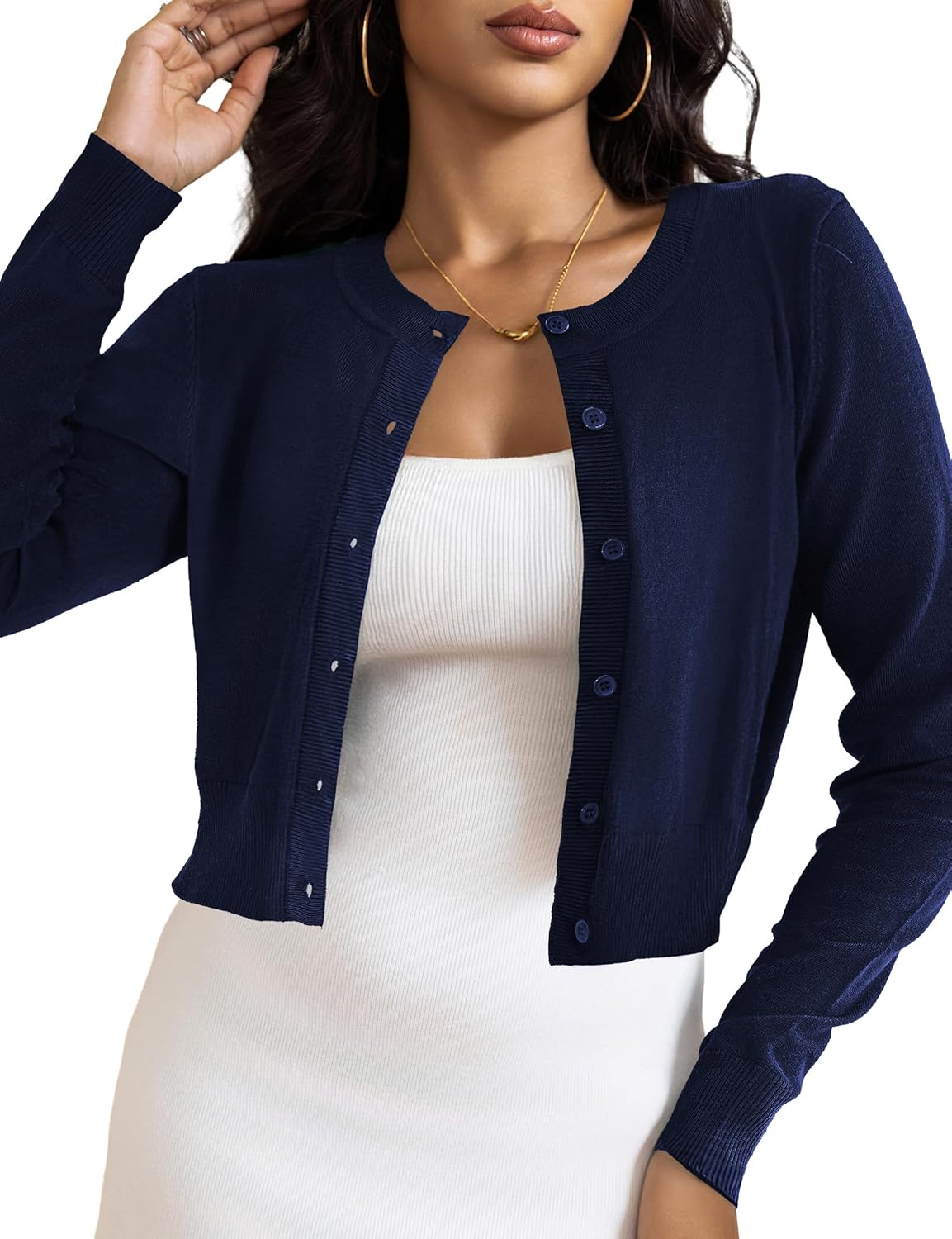 LETDIOSTO Cropped Cardigan Bolero Shrug for Women, Button Down Long Sleeve Knit Sweater for Dresses,for Jeans, XS to XL