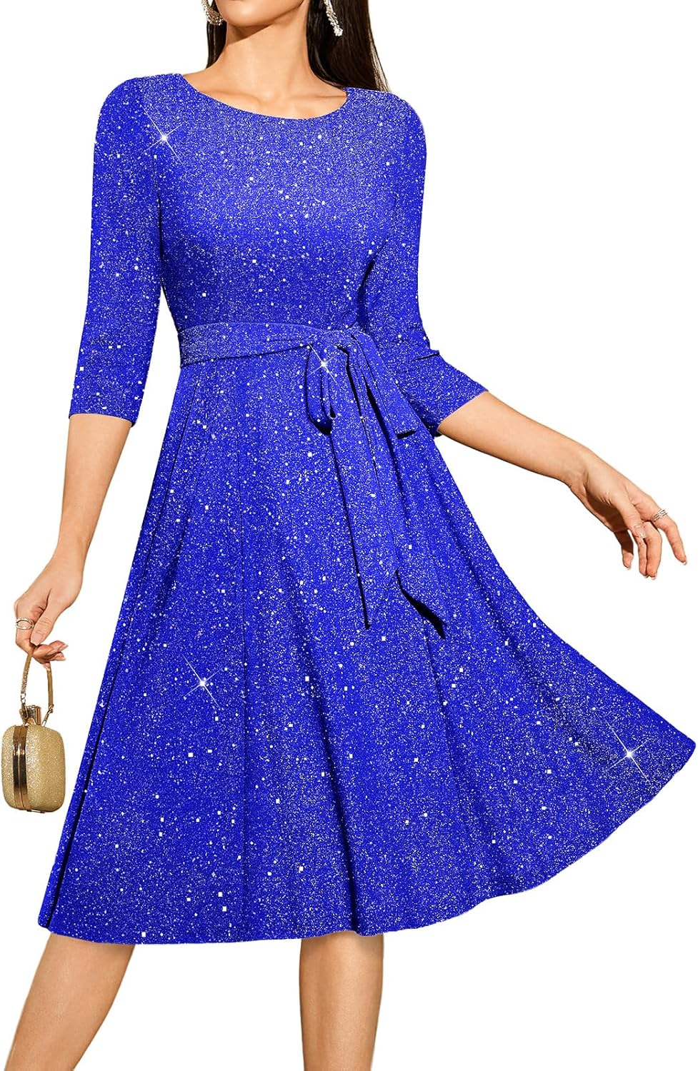 DRESSTELLS Cocktail Dresses for Women, Vintage Wedding Guest 3/4 Sleeves Formal Church Holiday Dress
