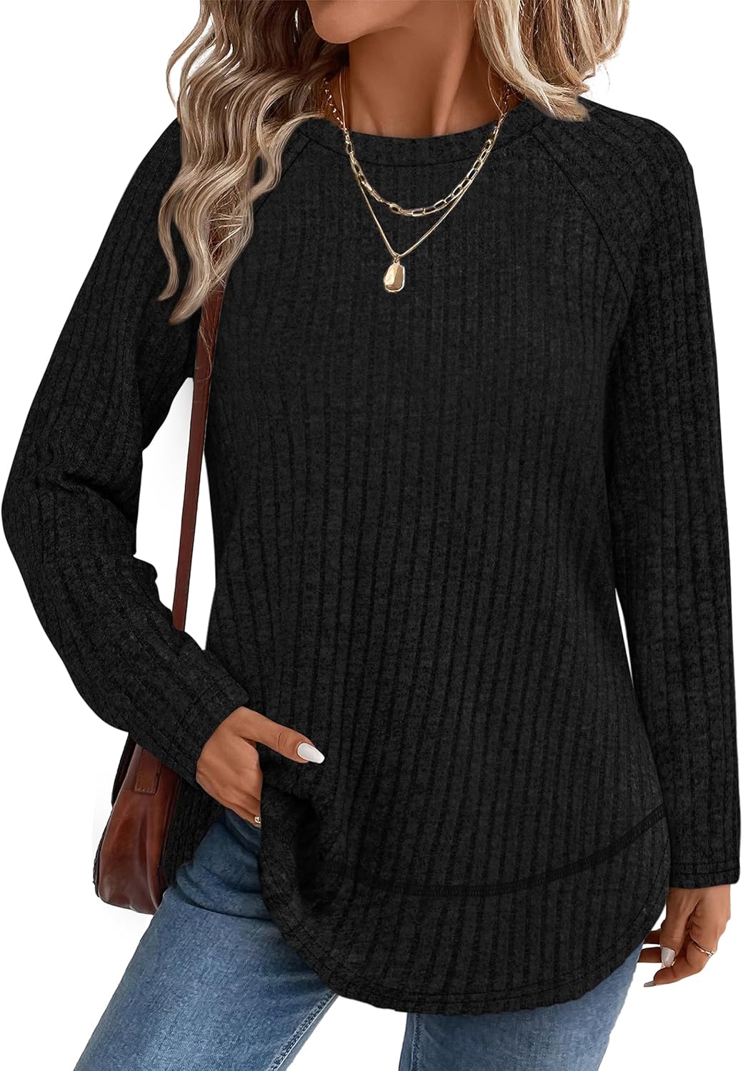 WIHOLL Long Sleeve Shirts for Women Fall Sweaters 2025 Lightweight Casual Tunic Tops Loose Fit Winter Clothing S-2XL