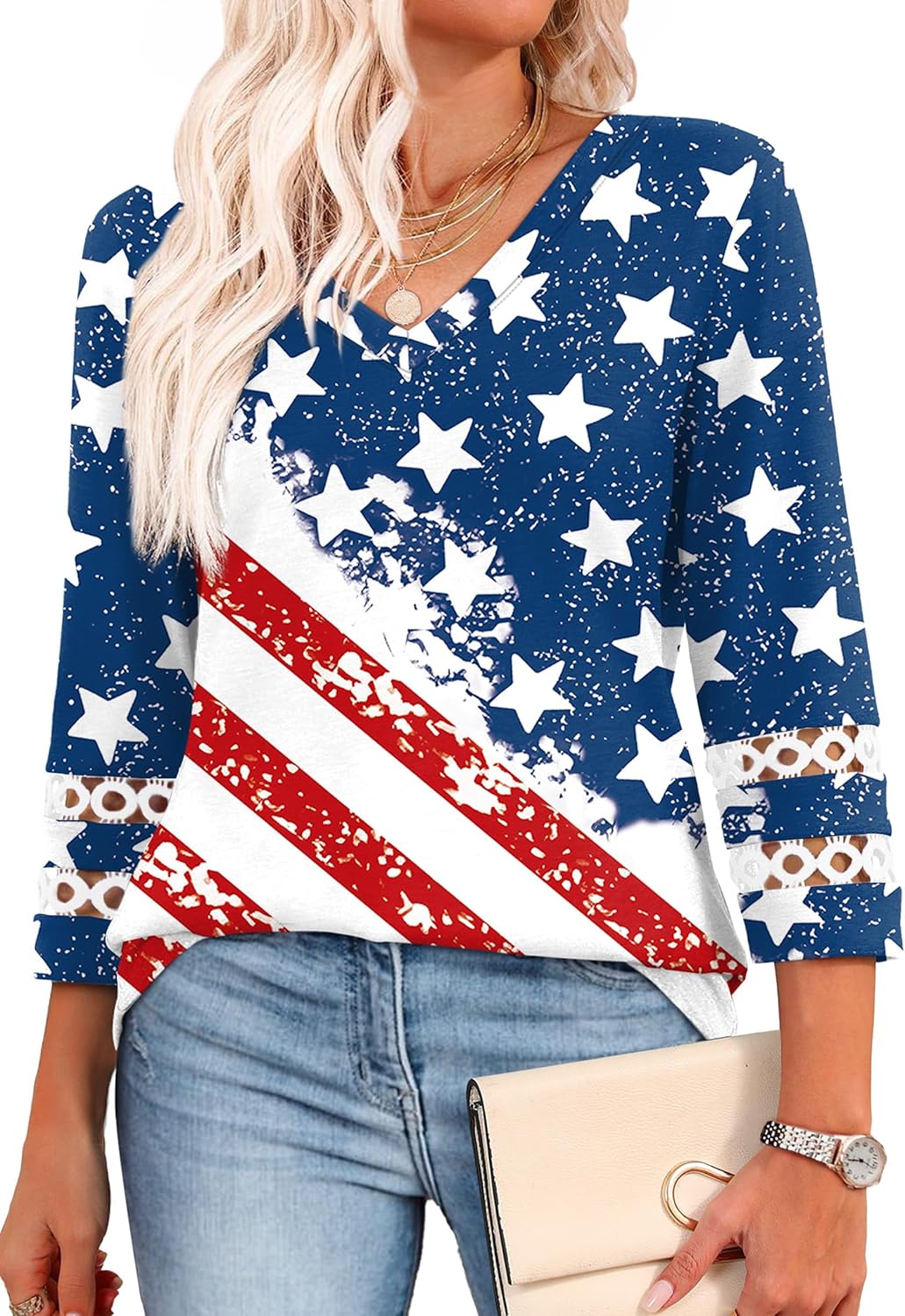 XIEERDUO 3/4 Length Sleeve Womens Tops Dressy Casual Blouses for Women 2025 Trendy V Neck T Shirts Summer Clothes