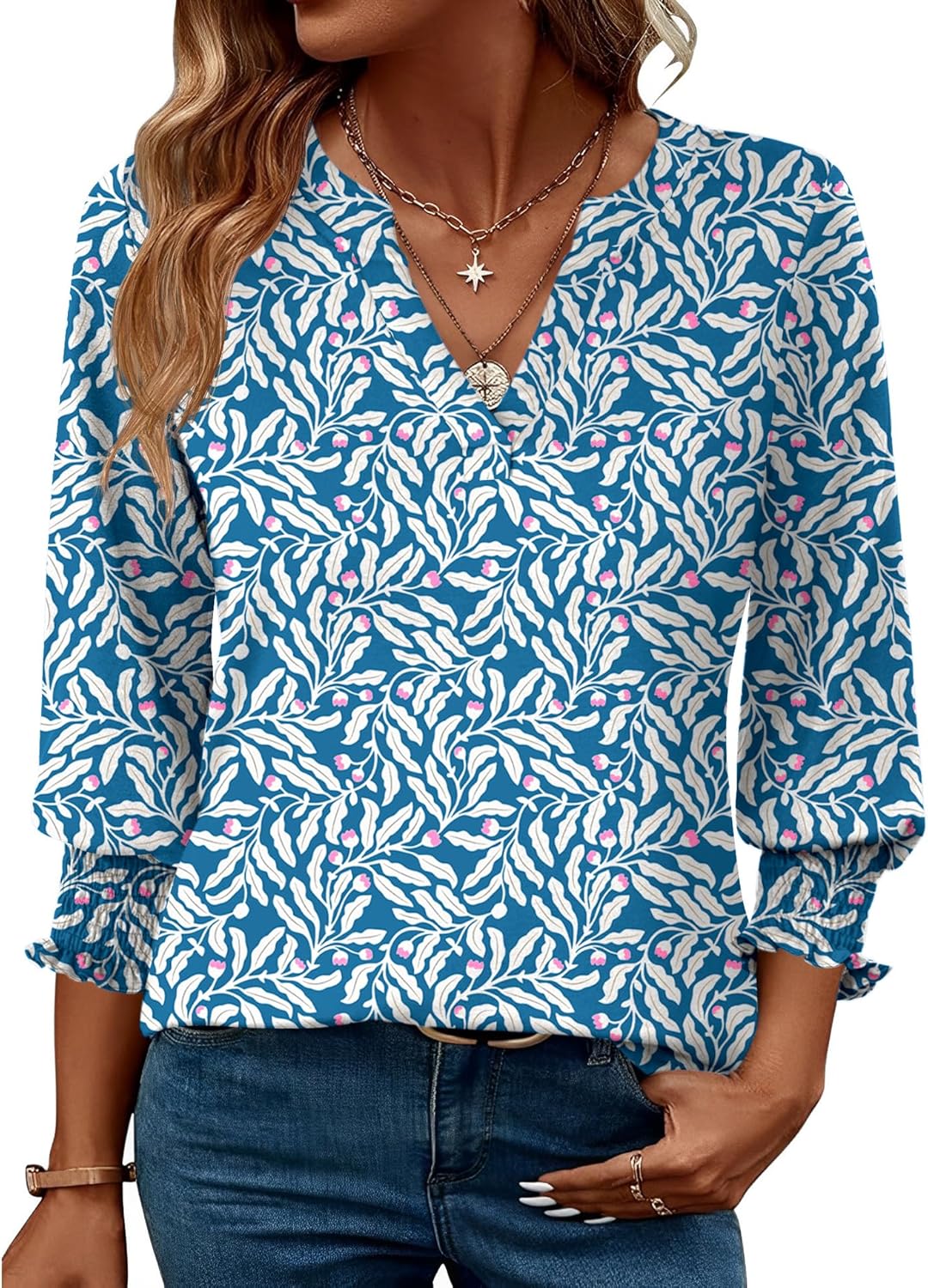 LOMON Women's 2025 Fashion Tops 3/4 Length Sleeve Business Casual Blouses Summer Tees Shirts