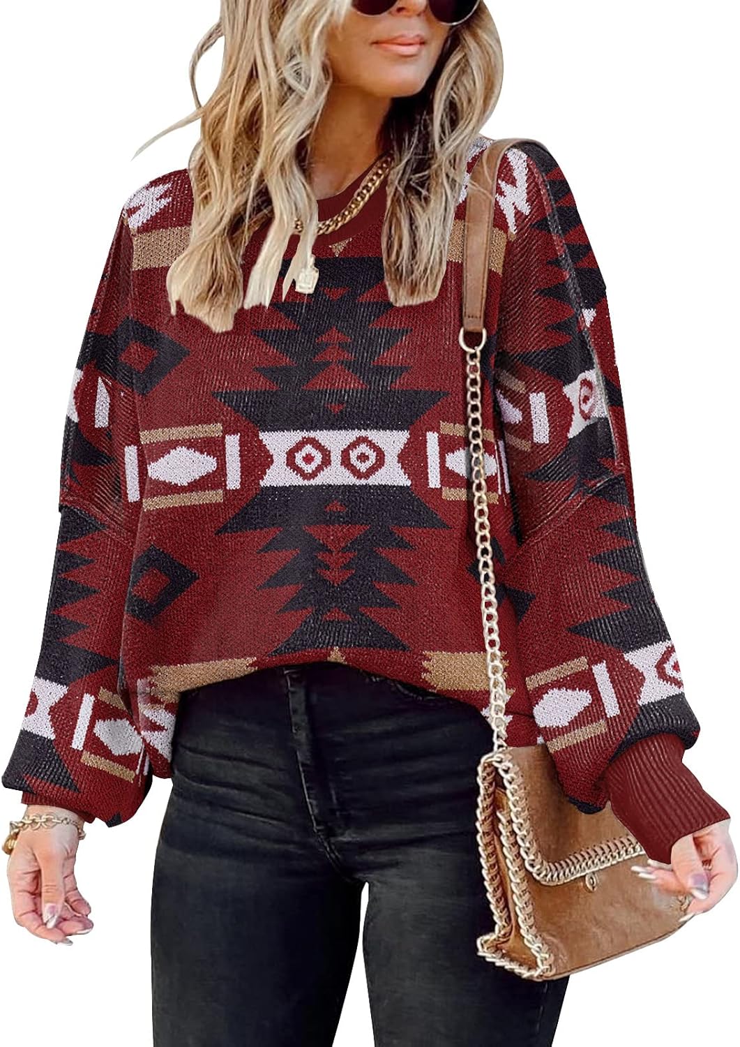 ETCYY Womens Oversized Sweaters Fall 2025 Fashion Clothes Trendy Batwing Sleeve Colorblock Striped Knit Pullover Tops