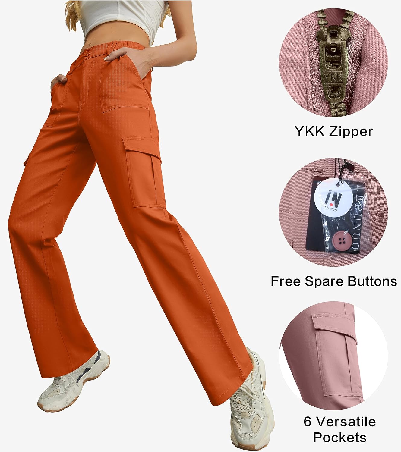 Lepunuo Cargo Pants for Women High Waisted Casual Pants Baggy Stretchy Wide Leg Y2K Streetwear with 6 Pockets