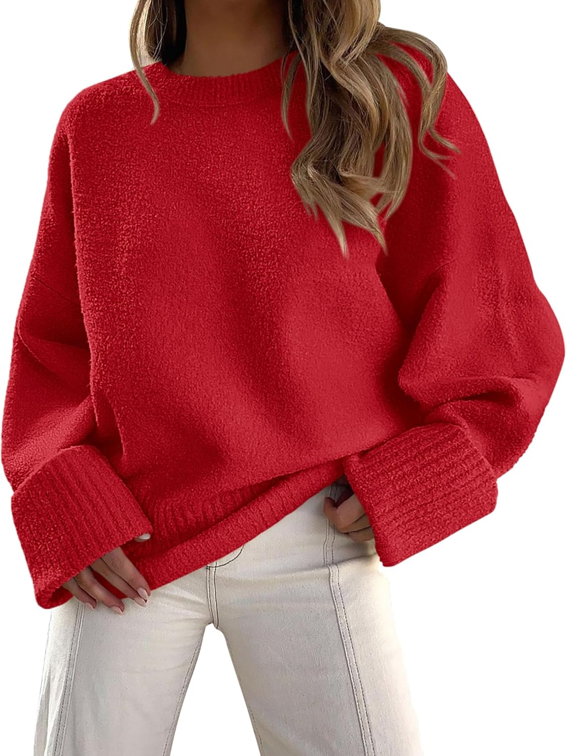 PRETTYGARDEN Women's Fall Oversized Sweaters Casual Crewneck Pullover Long Sleeve Fuzzy Chunky Knit Tops Blouse