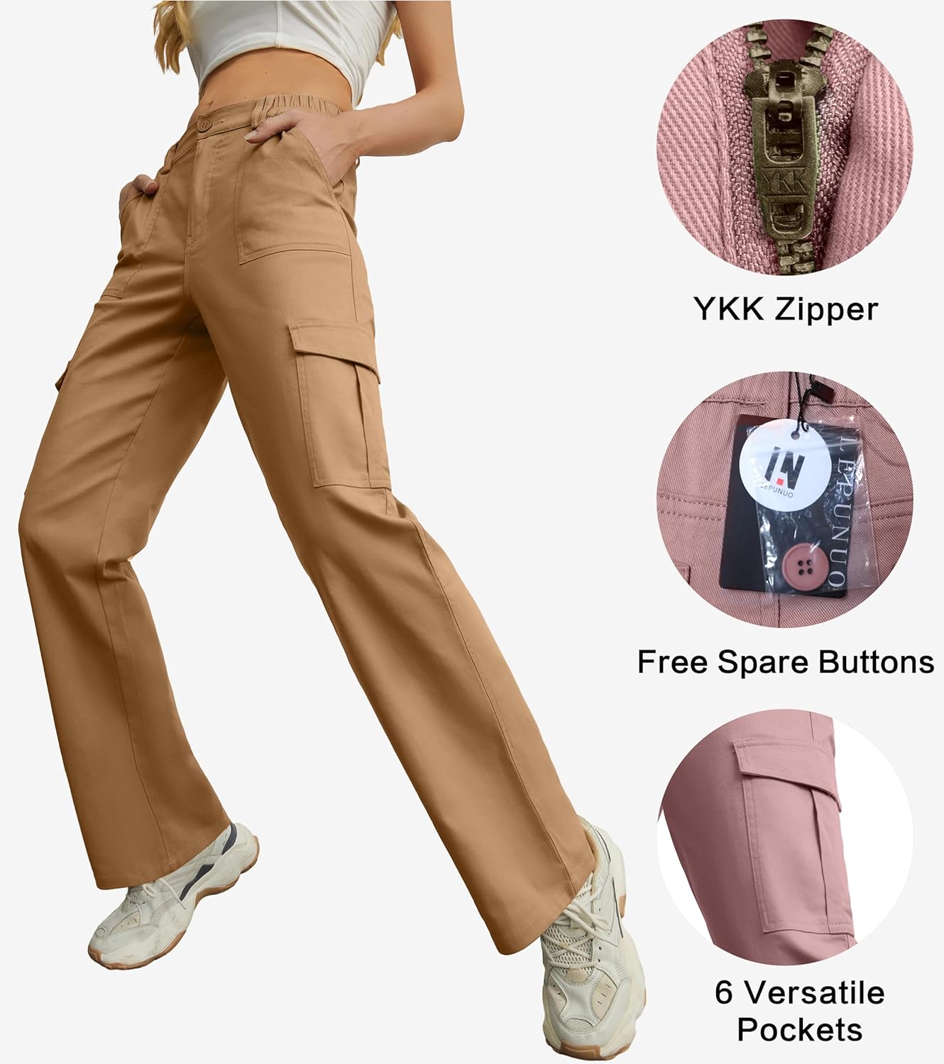 Lepunuo Cargo Pants for Women High Waisted Casual Pants Baggy Stretchy Wide Leg Y2K Streetwear with 6 Pockets