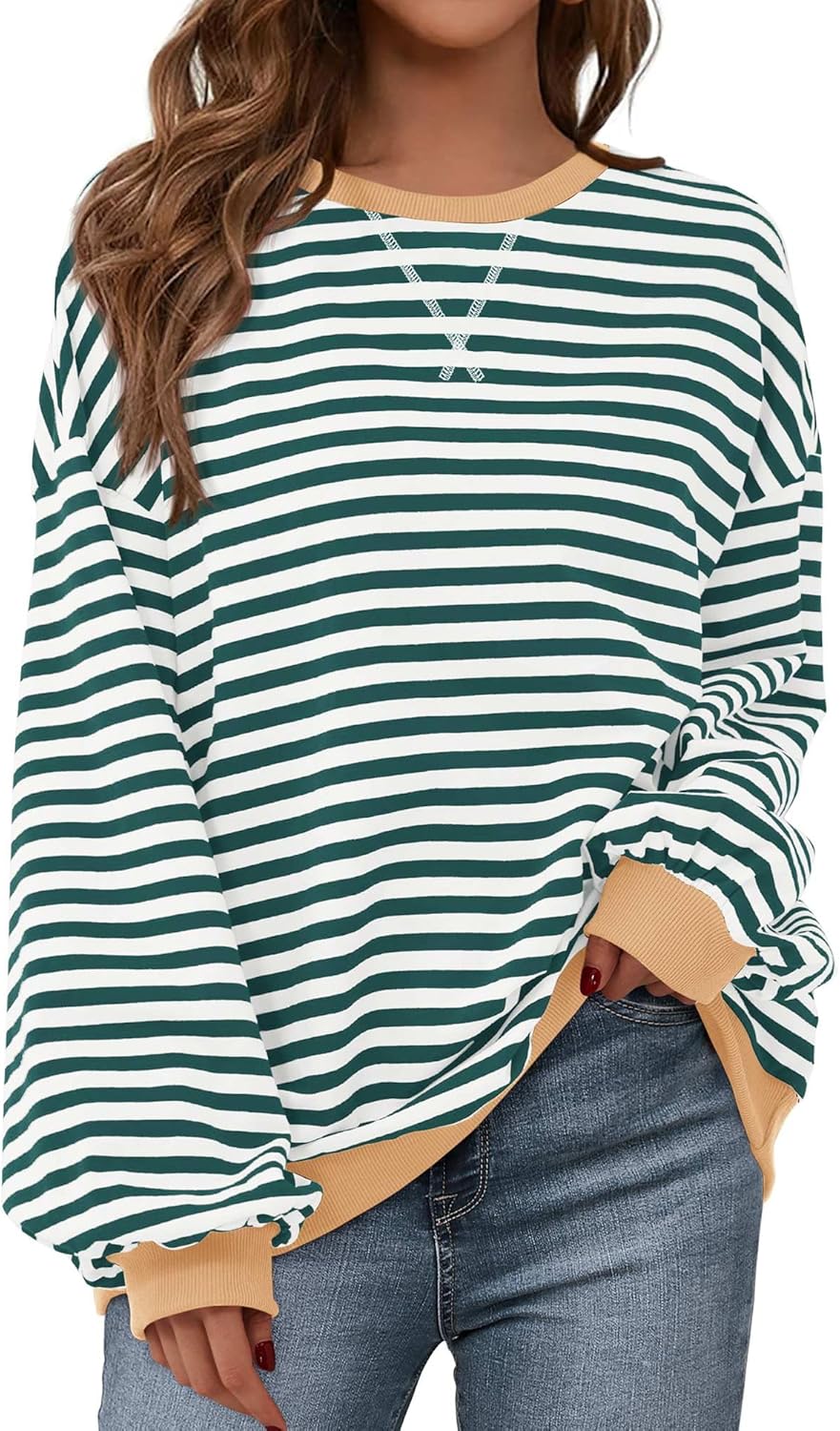 BTFBM Womens Oversized Striped Sweatshirt Crewneck Long Sleeve Pullover Top Casual Y2K Fall Clothes 2025 Workout Shirt