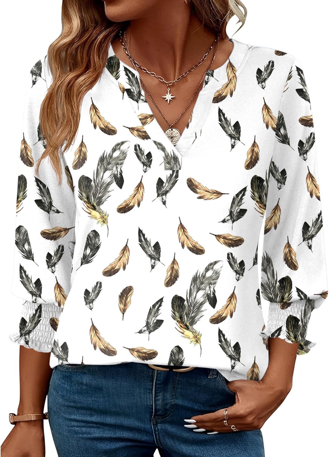 LOMON Women's 2025 Fashion Tops 3/4 Length Sleeve Business Casual Blouses Summer Tees Shirts