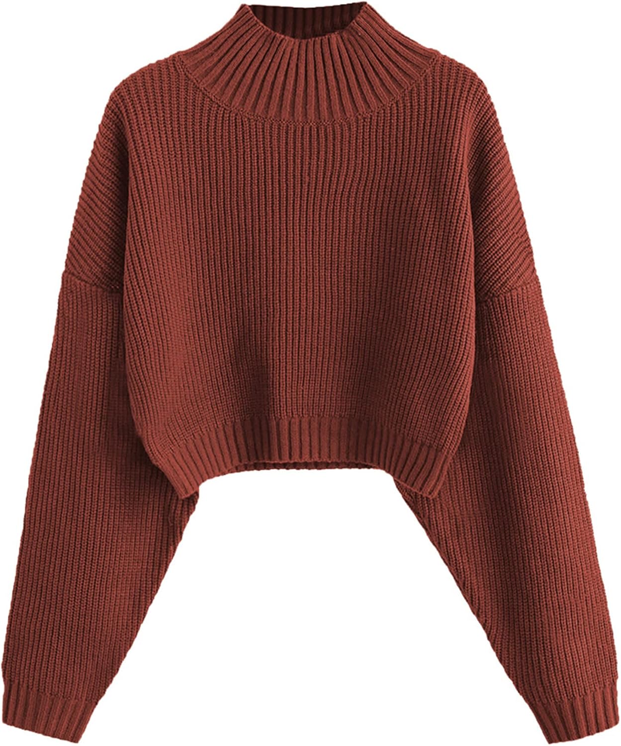 ZAFUL Women's Cropped Turtleneck Sweater Lantern Sleeve Ribbed Knit Pullover Sweater Jumper
