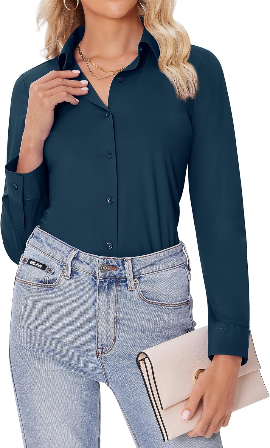 siliteelon Button Down Shirts for Women Slim fit Long Sleeve Stretch Dress Shirts Work Shirt Wrinkle Free Office Blouses