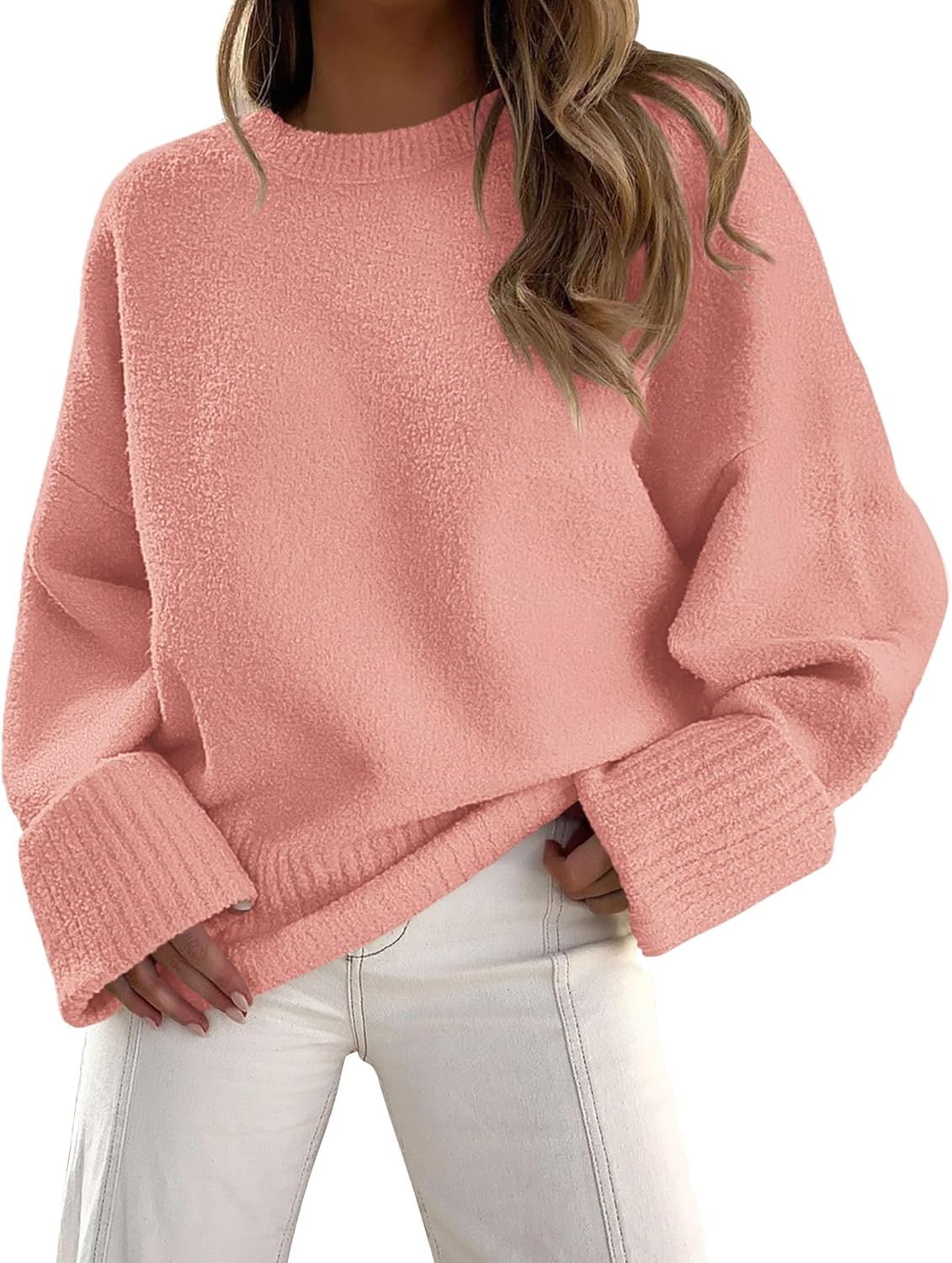 PRETTYGARDEN Women's Fall Oversized Sweaters Casual Crewneck Pullover Long Sleeve Fuzzy Chunky Knit Tops Blouse