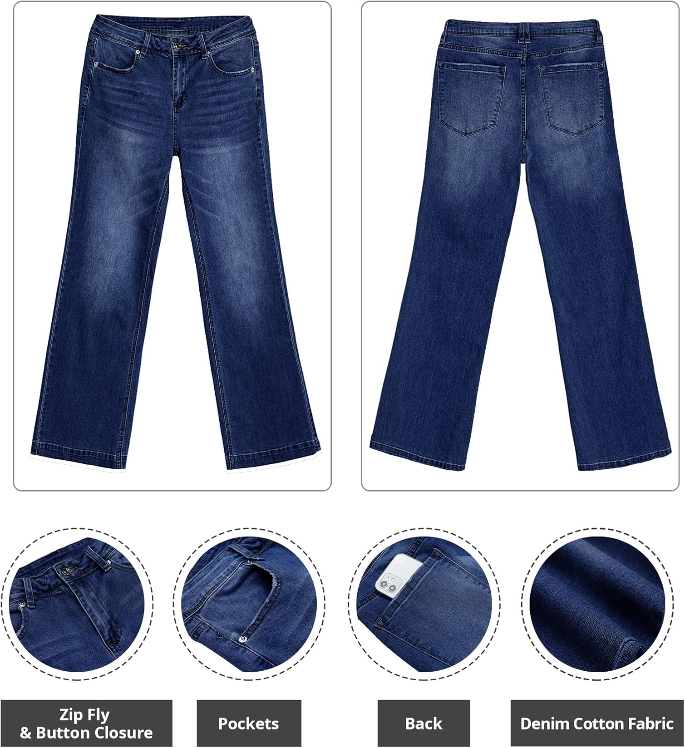 GRAPENT Womens Flare Jeans High Waisted Wide Leg Baggy Jean for Women Stretch Denim Pants