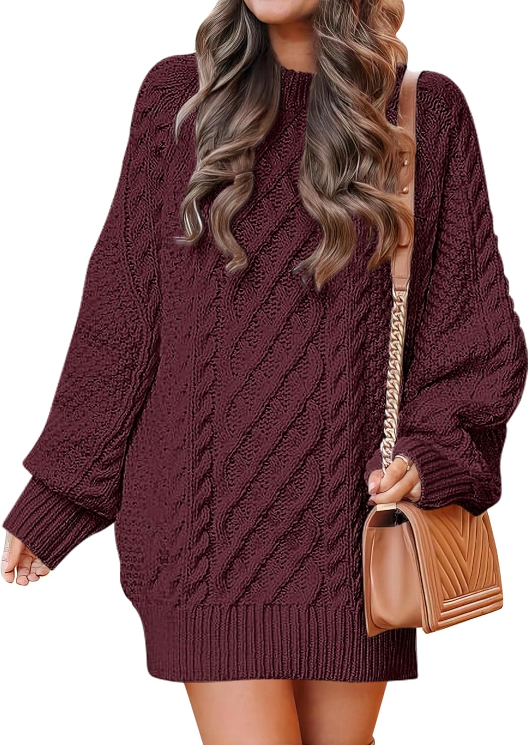 ANRABESS Womens Sweater Dress Oversized Cable Knit Chunky Long Sleeve Short Dresses 2025 Fall Outfits Vacation Winter Clothes