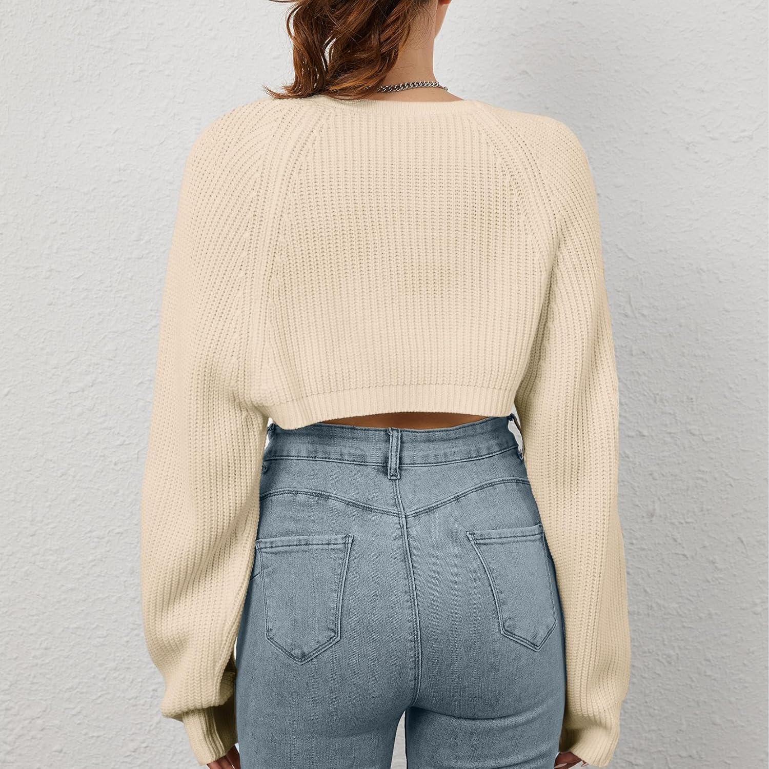 Women Open Front Ribbed Knit Crop Bolero Drop Shoulder Long Sleeve Solid Loose Fit Knitted Crop Cardigan Shrug