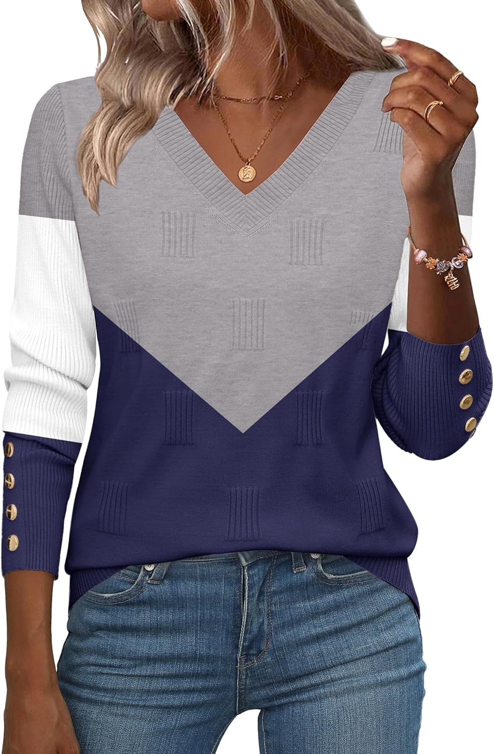 Zeagoo Womens V Neck Sweaters Shirts Long Sleeve Lightweight Ribbed Knit Pullover Sweater Blouse Tops with Buttons Oufits