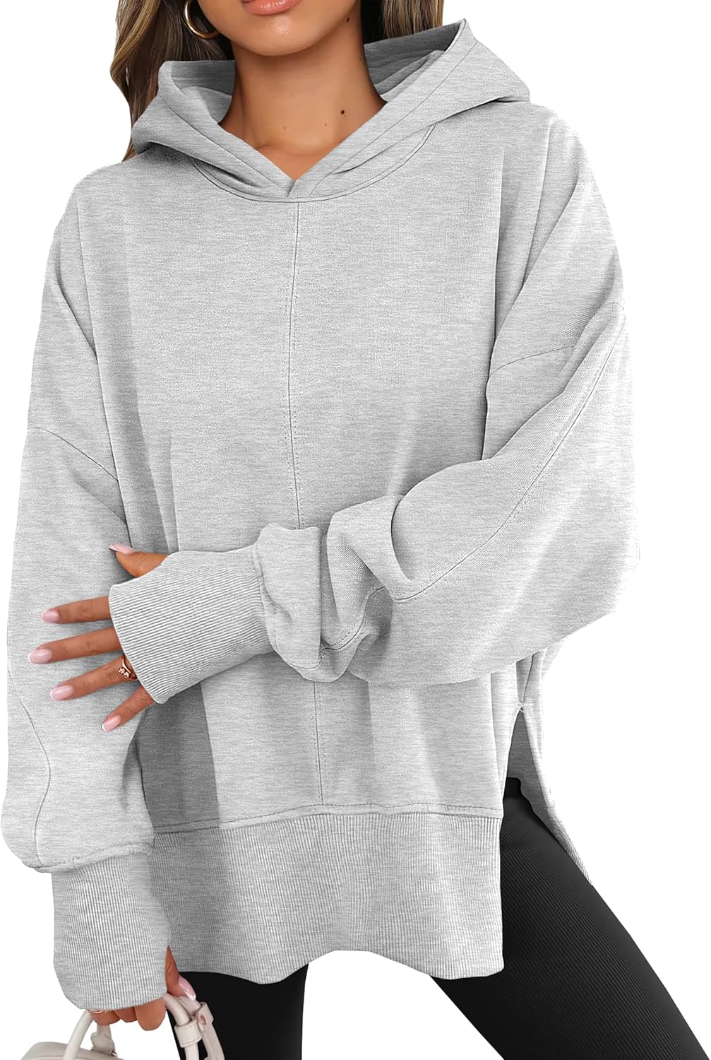 ANRABESS Womens Oversized Hoodies Long Sleeve Fleece Side Slit Hooded Sweatshirts Pullover 2025 Fall Outfits Y2K Clothes
