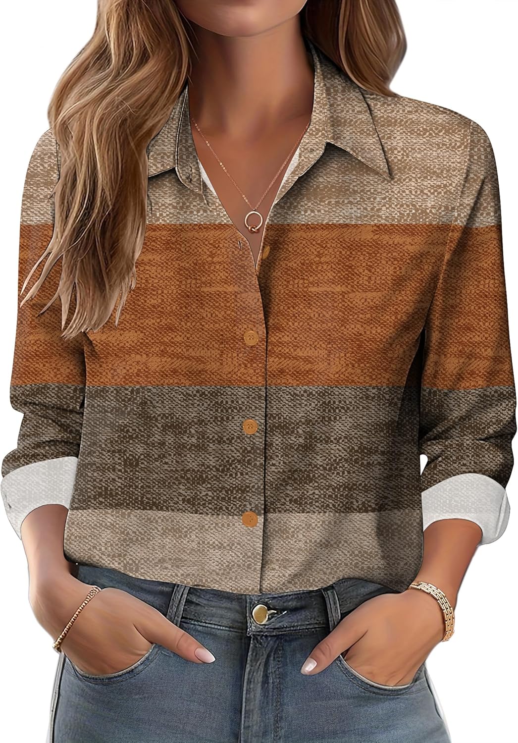 Zeagoo Button Down Shirts for Women Dressy Floral Printed Long Sleeve Blouse Business Casual Work Tops