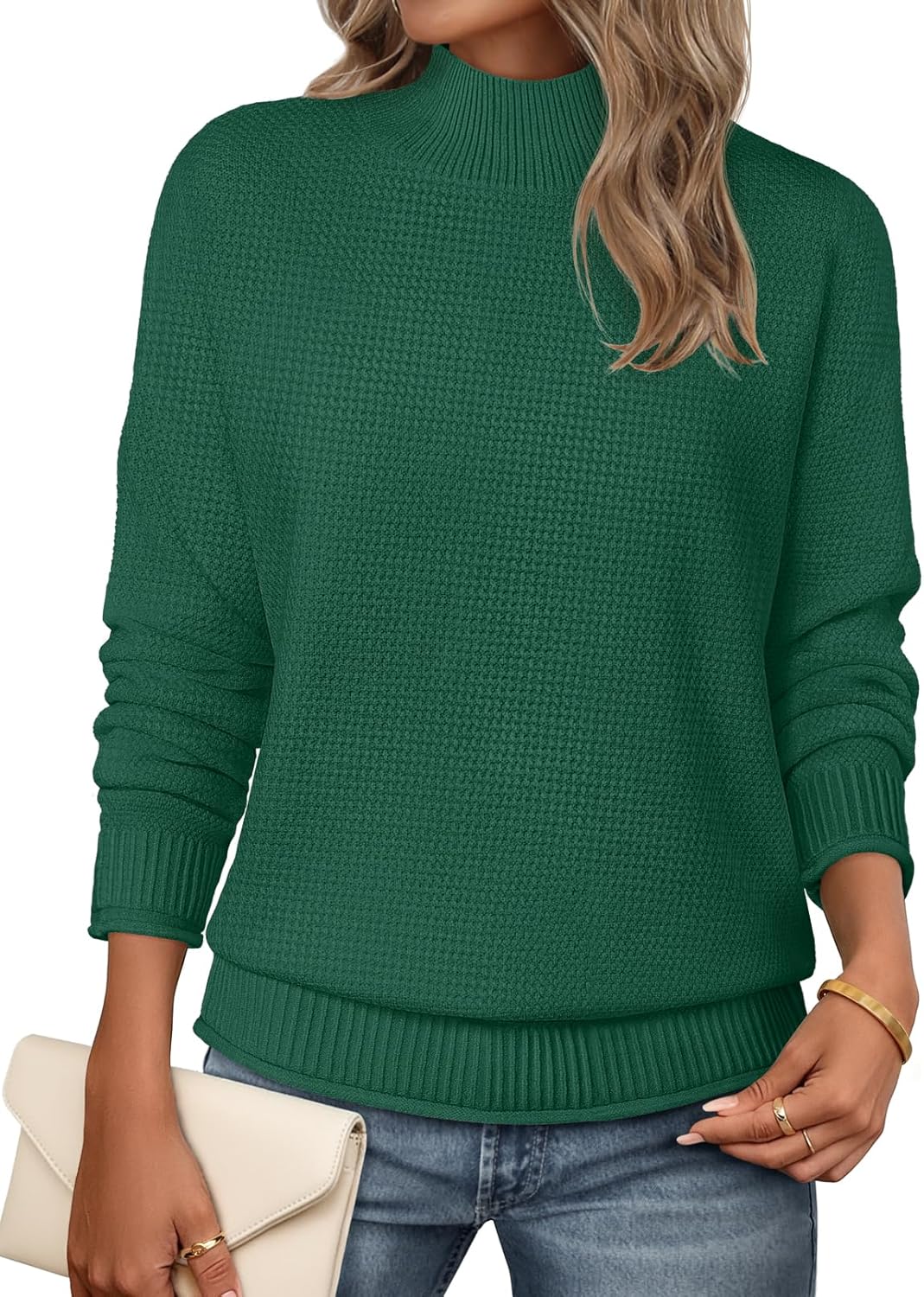 MEROKEETY Women's Turtleneck Long Sleeve Sweater 2025 Fall Cozy Knit Loose Casual Trendy Pullover Tops Winter Clothes