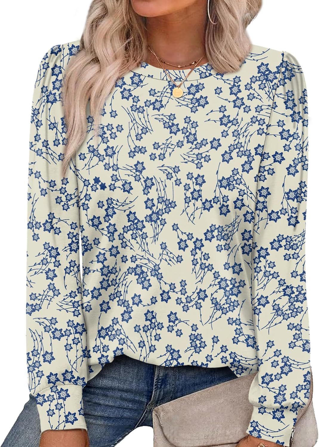 Alaroo Womens Long Sleeve Shirts 2025 Fall Tunic Tops Crewneck Blouses Print