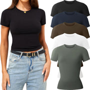 CE' CERDR 3/5 Pack Womens T Shirts Crew Neck Short Sleeve Shirts for Women Casual Basic Fitted Stretchy Tee Tops