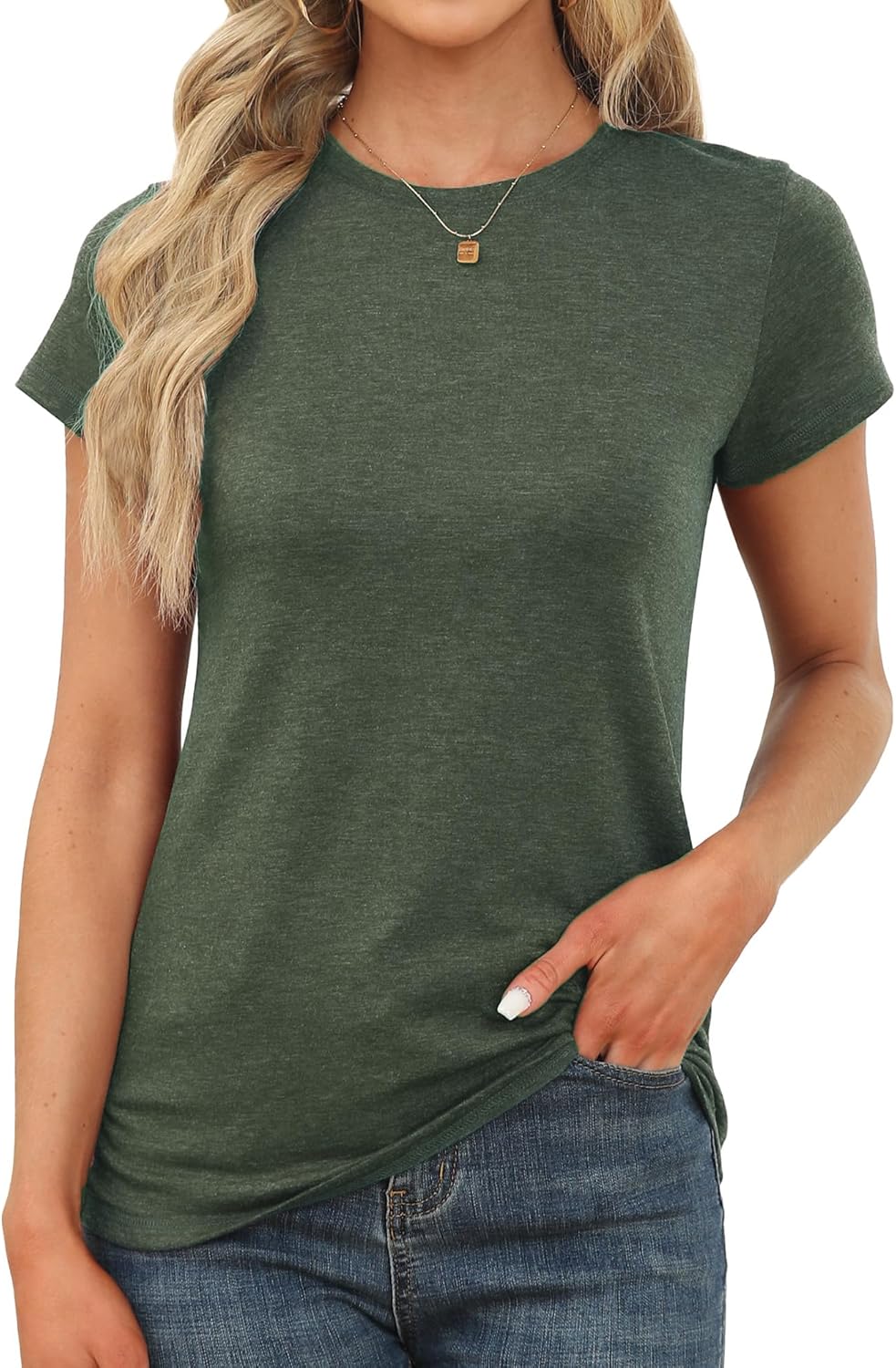 Memorose Womens Short Sleeve Tops Summer T Shirts Round Neck Causal Fashion Basic Tee